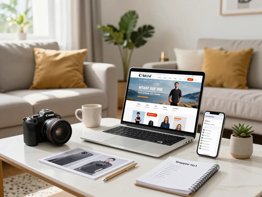 Exciting online shopping scene at https://hubet88.icu/ with vibrant products and a happy user.
