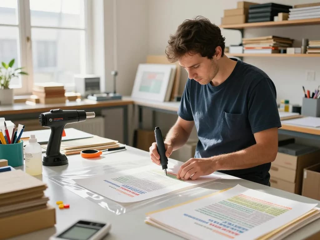 Removing plastic lamination carefully in Hanoi, showcasing expert document restoration techniques while ensuring the integrity of the text in a bright workshop.