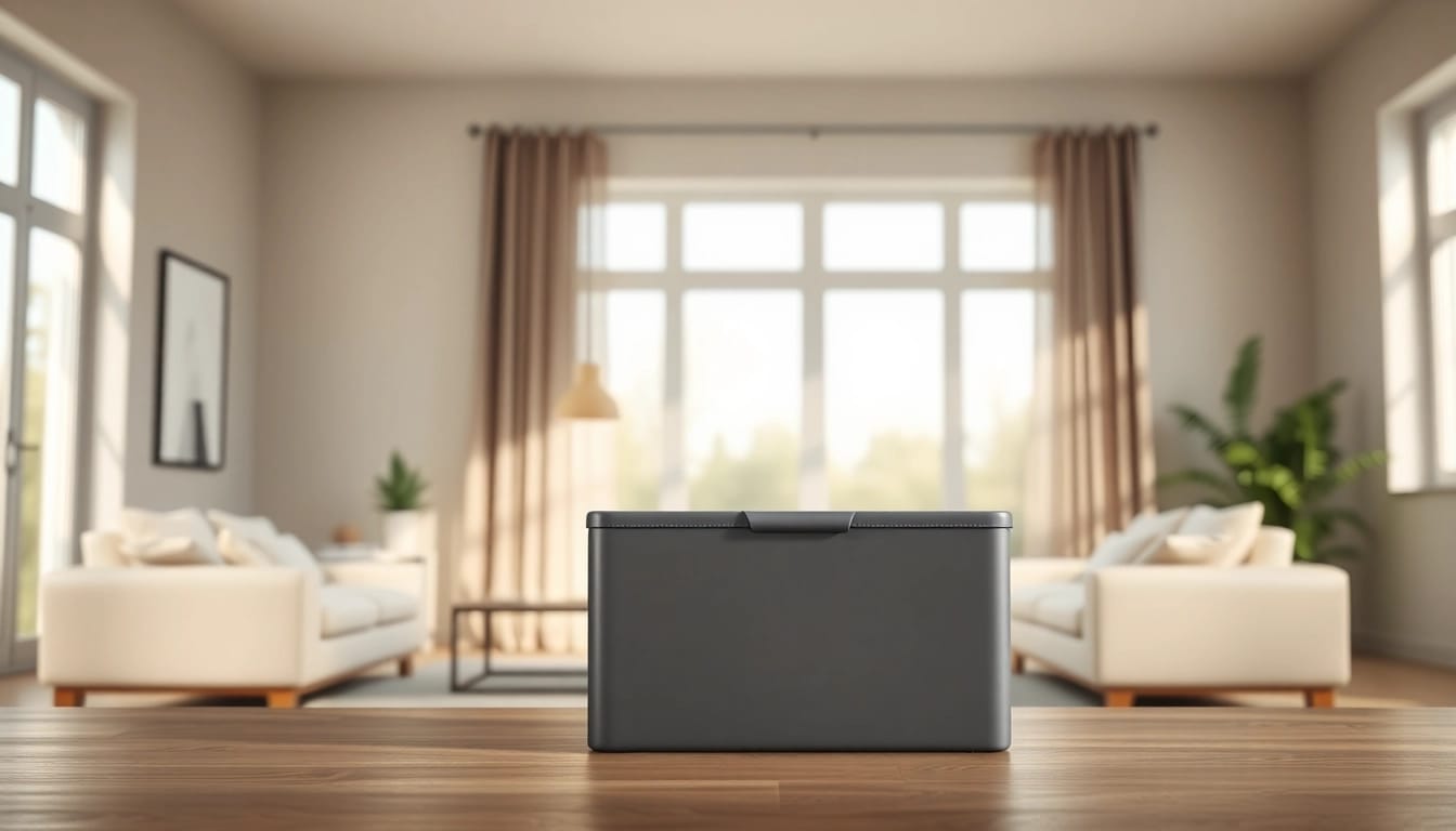 Organized storage box in a stylish home setting, highlighting its sleek design and functionality.