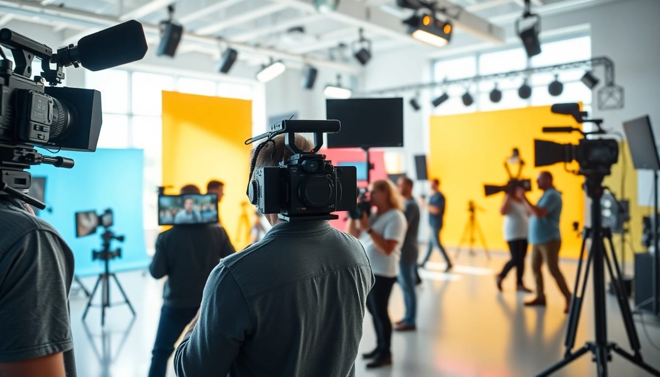 Engaging video production set with a director and crew maximizing creativity and innovation.