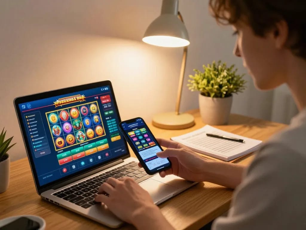 Engaging in online gaming on a mobile casino app, promoting nhất vip gaming strategies and responsible betting.