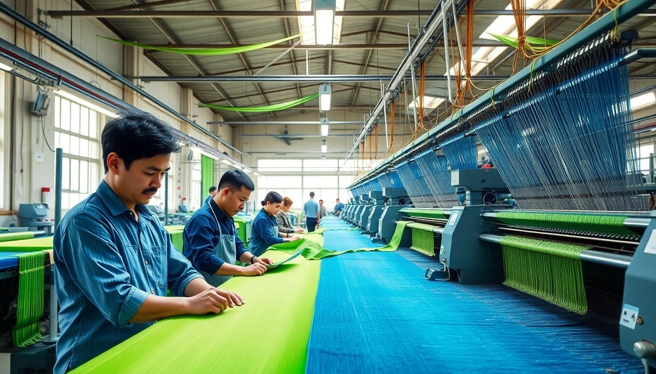Viscose vezels worden vakkundig geweven door ambachtslieden in een heldere werkplaats.