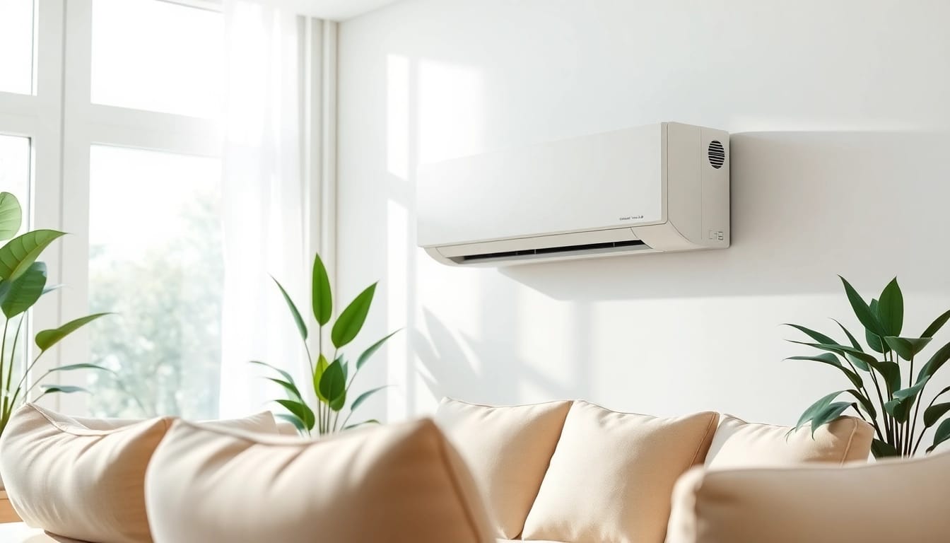 Enhance comfort with a modern mini split ac installed in a stylish living room.