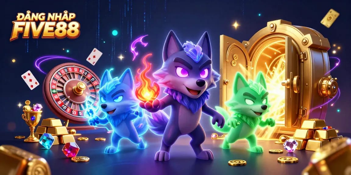 Engage in the excitement of ĐĂNG NHẬP FIVE88 with thrilling casino elements and spectral wolf characters.