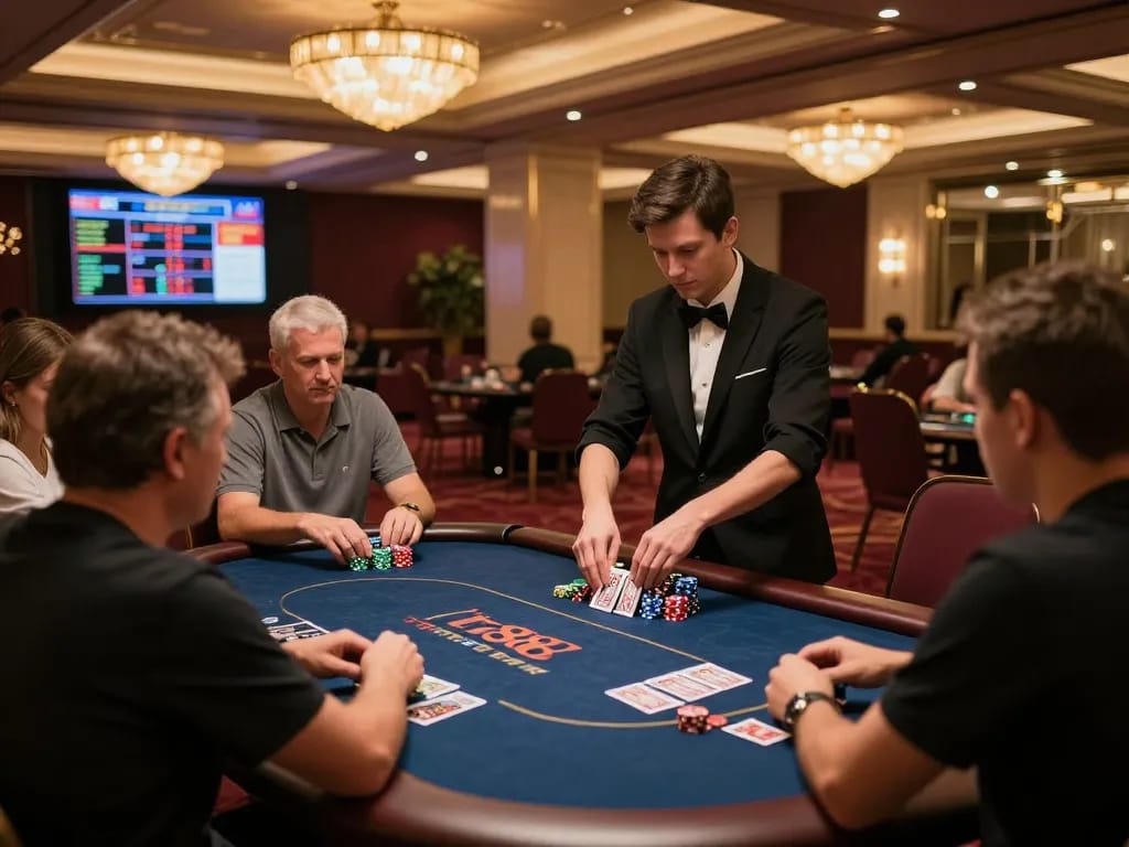 Players engaged in high-stakes poker at tr88 casino, strategizing for winning hands