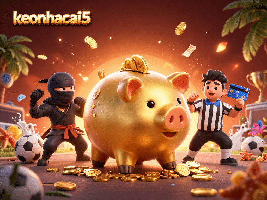 Experience thrilling sports betting action with keonhacai5 illustrated in a colorful 3D composition.