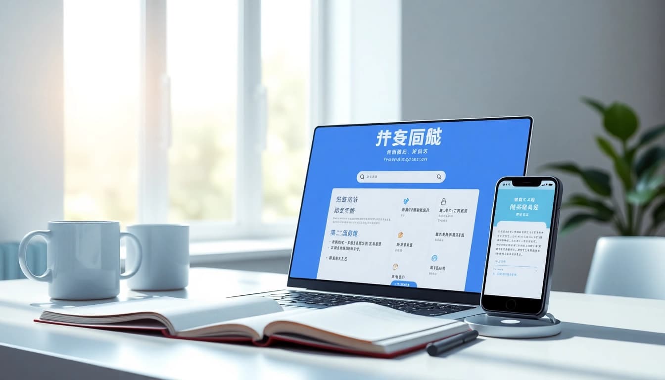 Modern digital workspace showcasing 有道翻译 on a laptop, emphasizing innovative translation solutions.