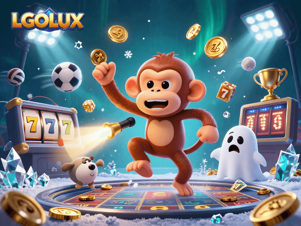 Discover thrilling gameplay at LGOLUX as the poltergeist monkey juggles coins and chips in a dynamic casino.