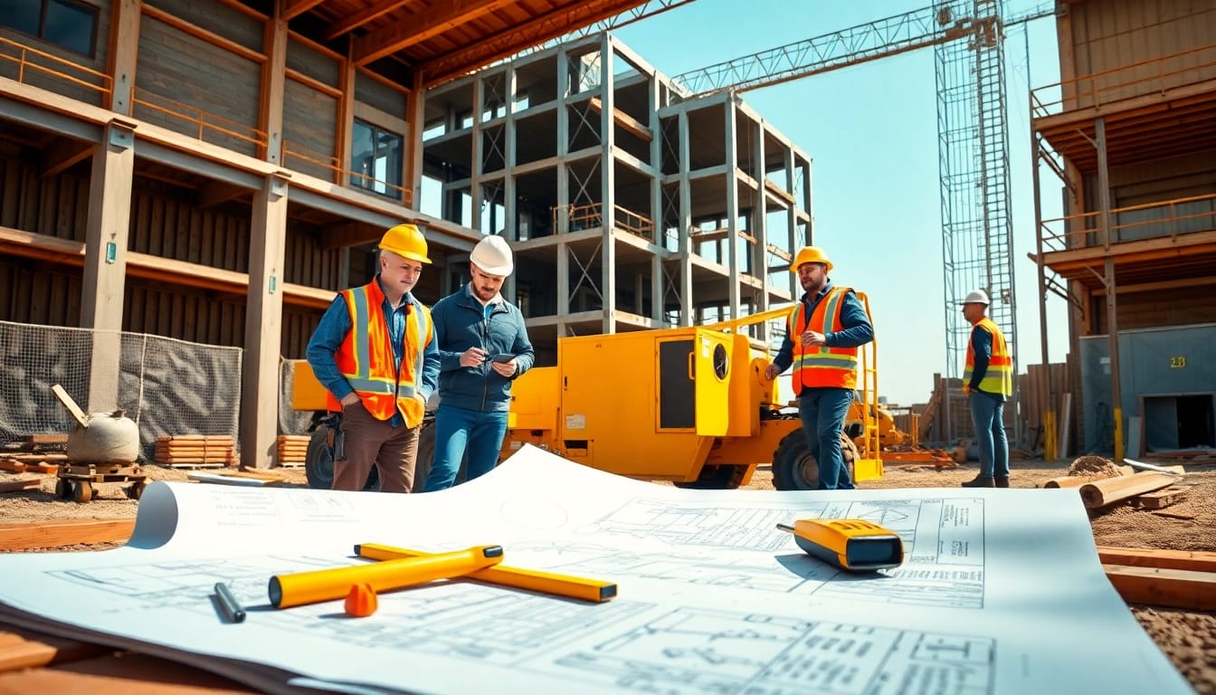 New Jersey Commercial General Contractor overseeing a construction site with workers and machinery.