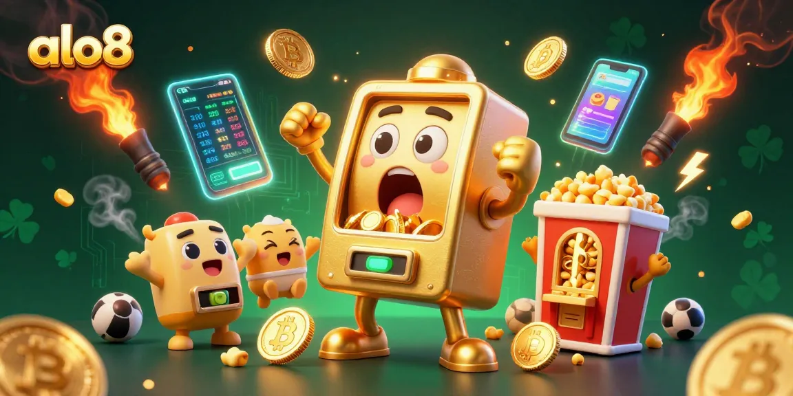 Spin the jackpot with alo8’s golden slot machines and crypto coins in an exciting casino scene.