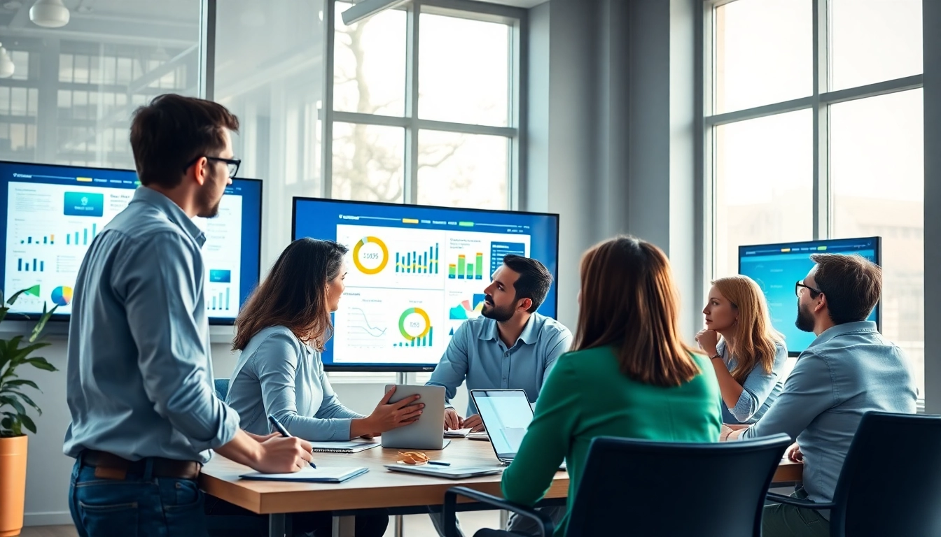 Conducting Content Gap Analysis in a collaborative office setting with professionals engaged in discussion.
