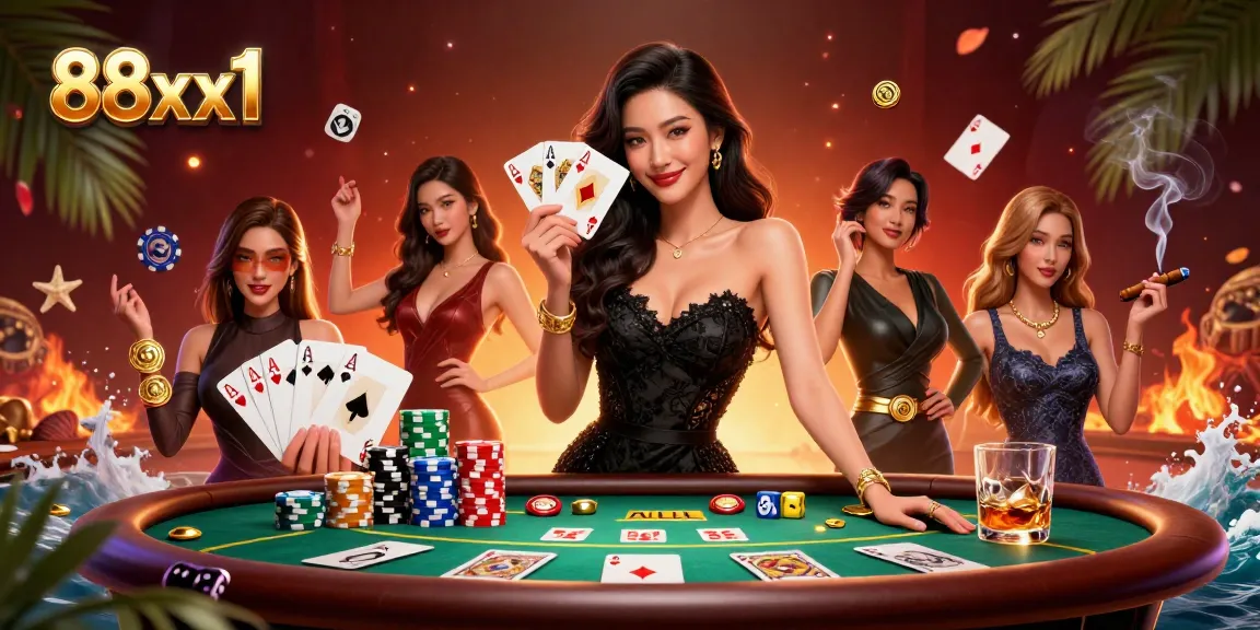 Experience high-stakes poker action at 88xx1 in a luxurious casino setting with vibrant details.