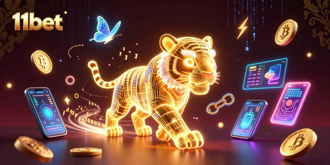 Engage with the vibrant digital casino realm of 11bet featuring neon-tiger light energy.