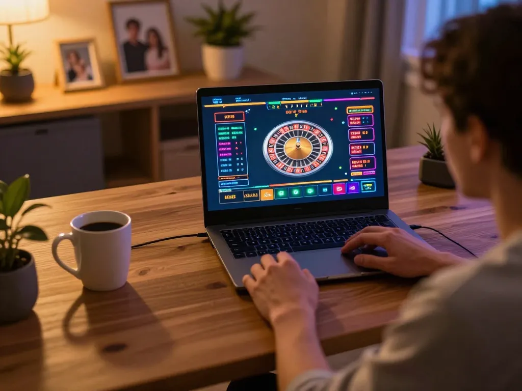 Player engaging in a dynamic online gaming session at lienminhkjc with roulette interface displayed on laptop