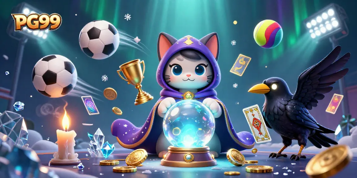 Experience PG99 with an enchanting mystic cat and a raven in a vibrant casino atmosphere.