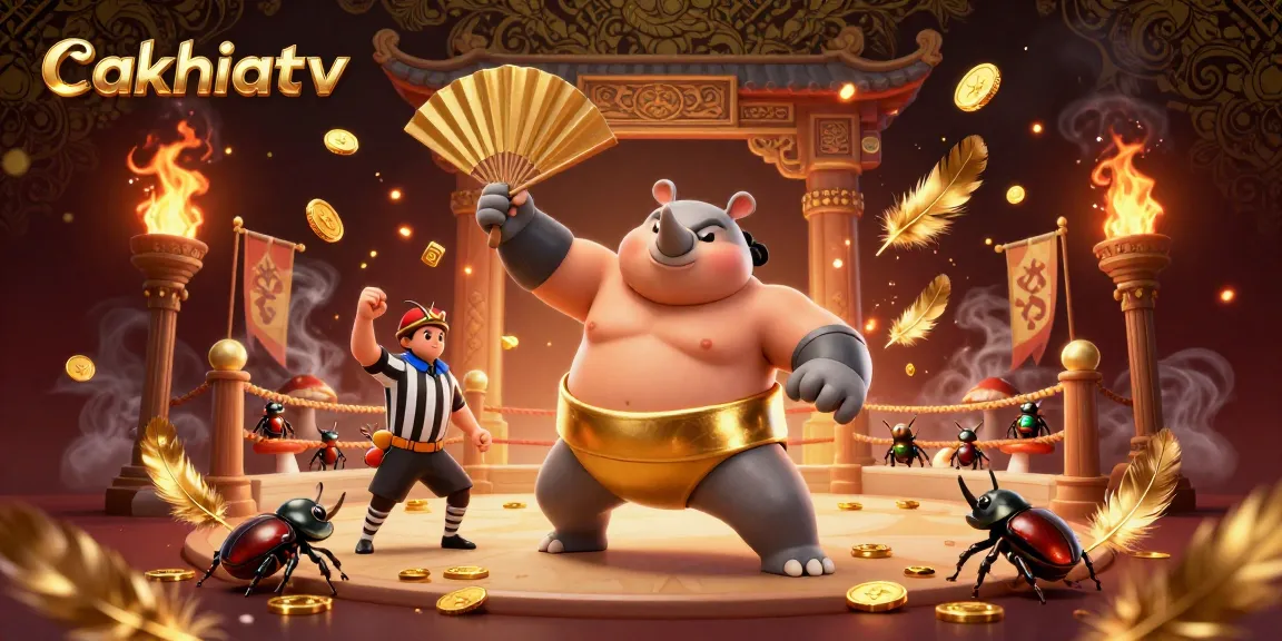 Cakhiatv showcases a dynamic gaming scene with a beetle sumo champion, delivering thrilling sports betting excitement.
