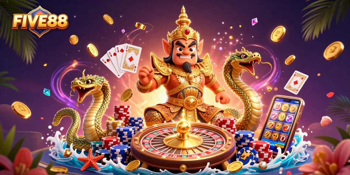 Experience FIVE88 through vibrant casino action with 3D guardians and fortune elements.