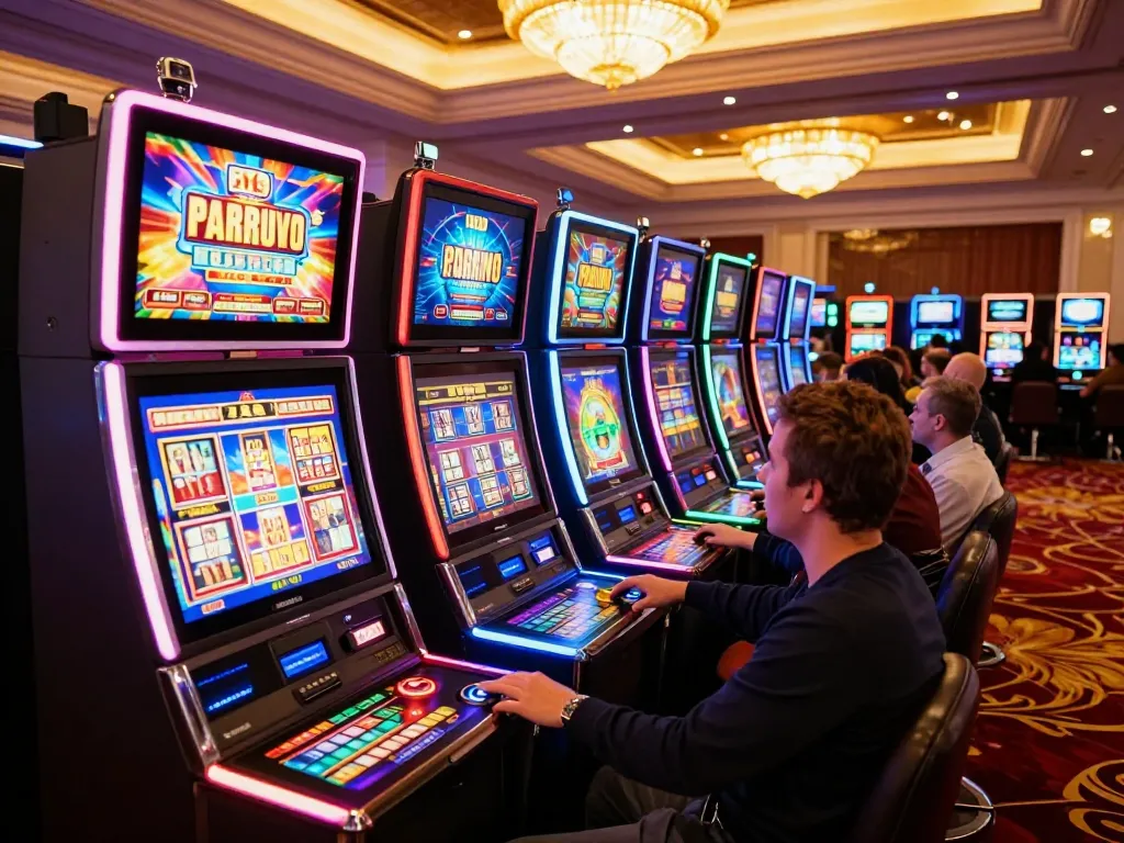 Players enjoying vibrant paris slot machines in a luxurious casino environment, showing engagement and excitement.