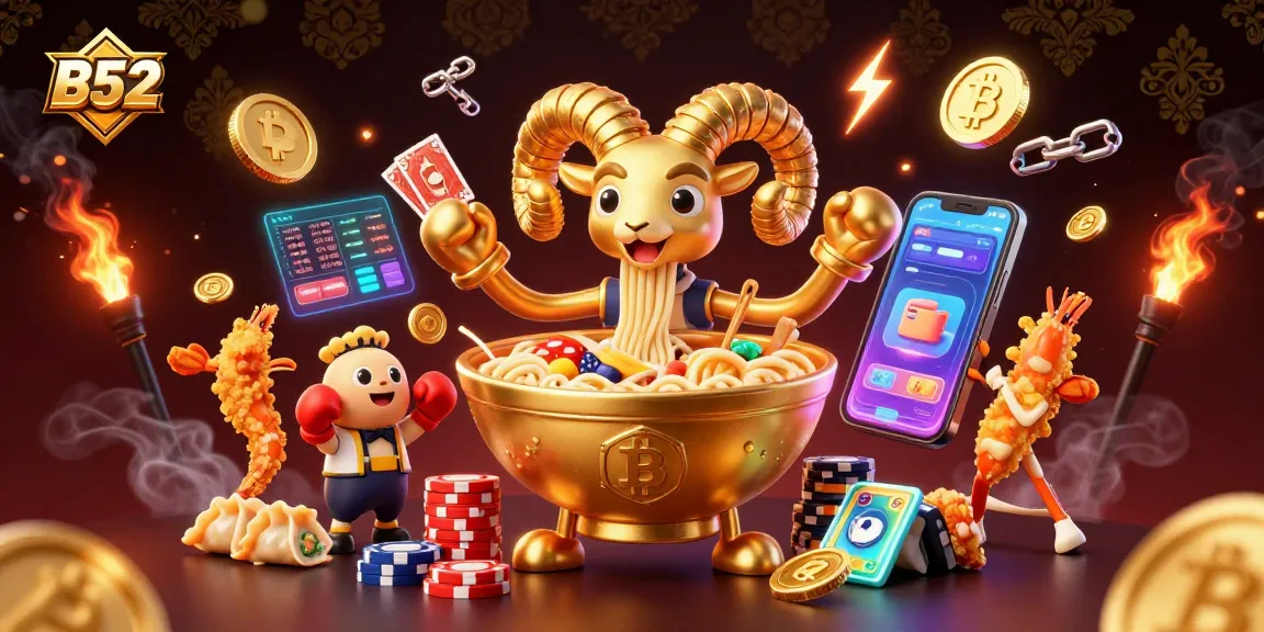 Engage in thrilling gaming with B52, where a golden ramen bowl dealer and crypto elements come alive.