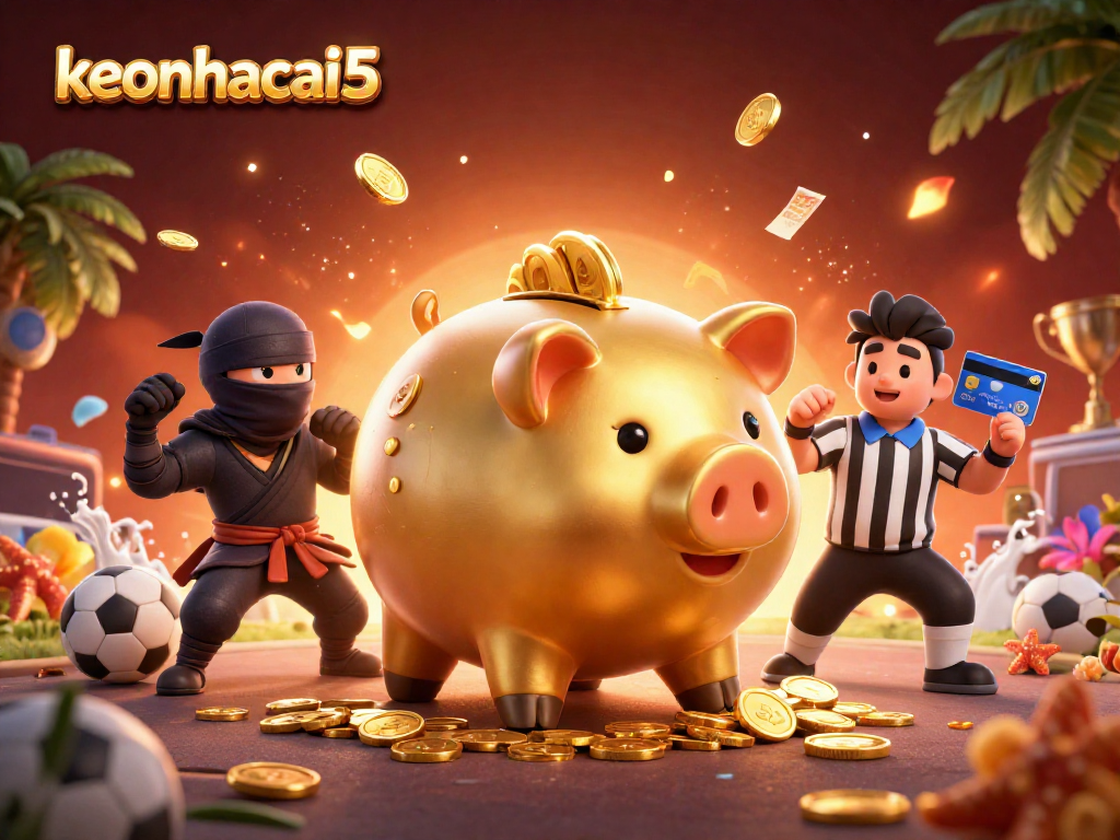 Experience thrilling sports betting action with keonhacai5 illustrated in a colorful 3D composition.