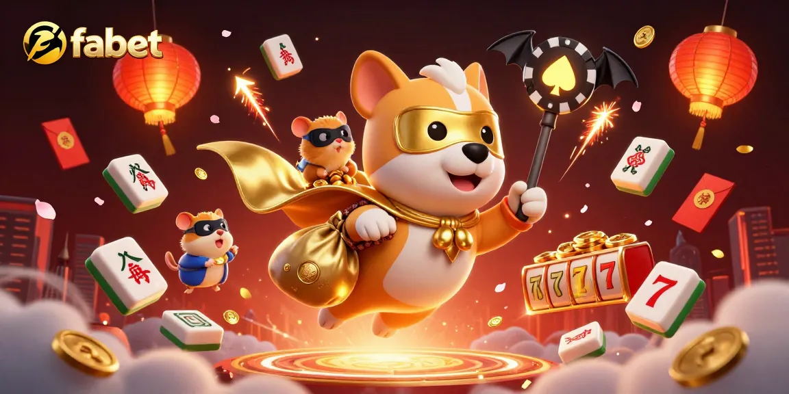 Experience the thrill of fabet with a superhero dog in a vibrant casino illustration.