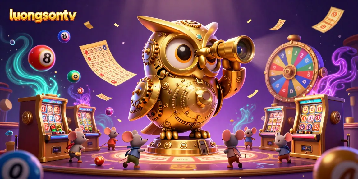 Experience the excitement of luongsontv where golden owls and vibrant lottery elements create a dynamic casino atmosphere.