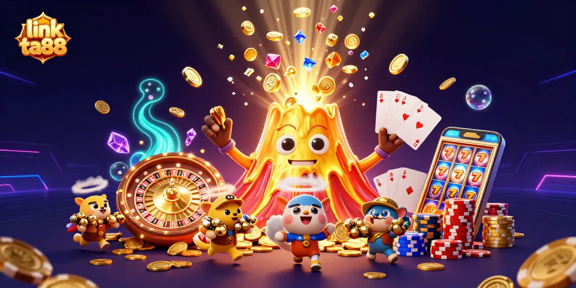 Experience big wins with link ta88 in an exciting casino 3D illustration filled with treasures.