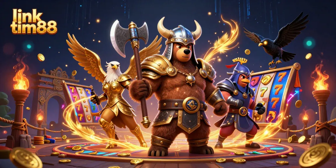 Engage with excitement at link tim88, showcasing a dynamic 3D casino scene with vibrant characters and game elements.