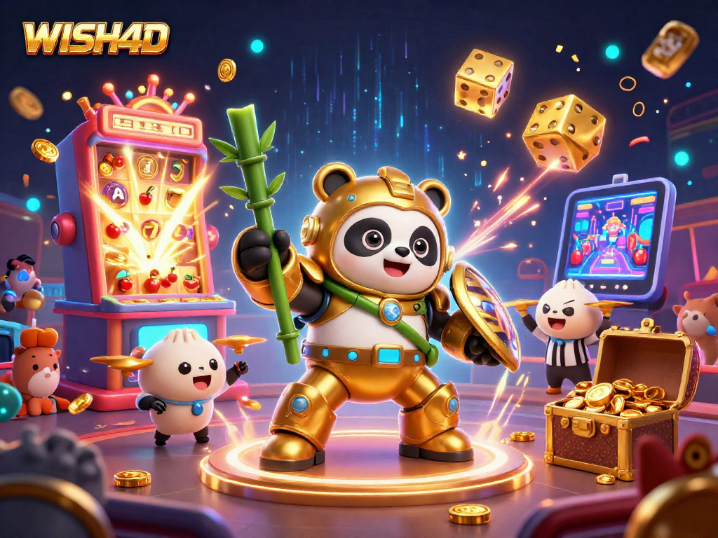 Experience the thrilling energy of WISH4D at a vibrant casino arena filled with exciting game elements.