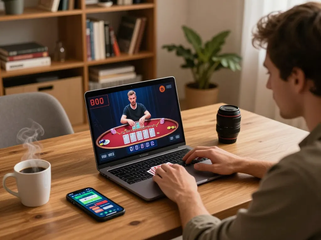 Player enjoying blackjack gameplay on sc88 online casino from a comfortable home setup.
