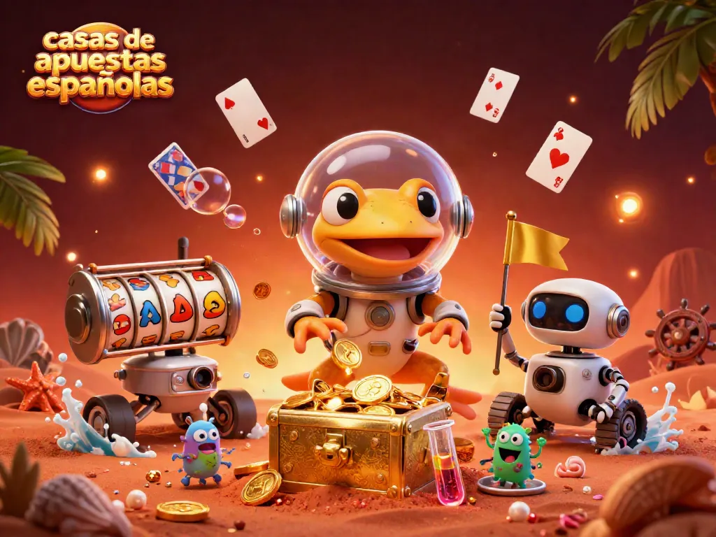 Disfruta de las casas de apuestas españolas mientras un gecko marciano explora un casino dorado en Marte.