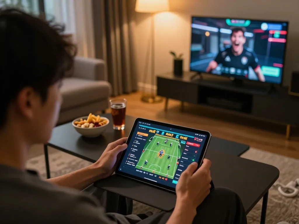 Engaging in sports betting on mk8th with a cozy setup showing enthusiasm and strategic planning