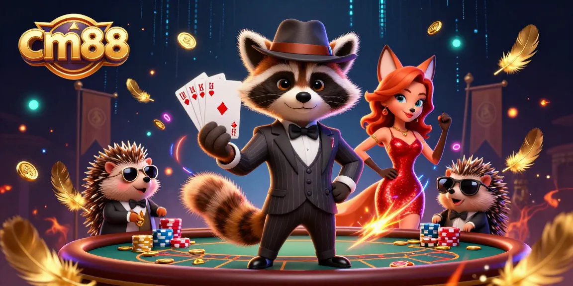 Join the dynamic gaming scene at cm88 with a suave raccoon, charming fox, and a hedgehog, ready for high stakes gambling.