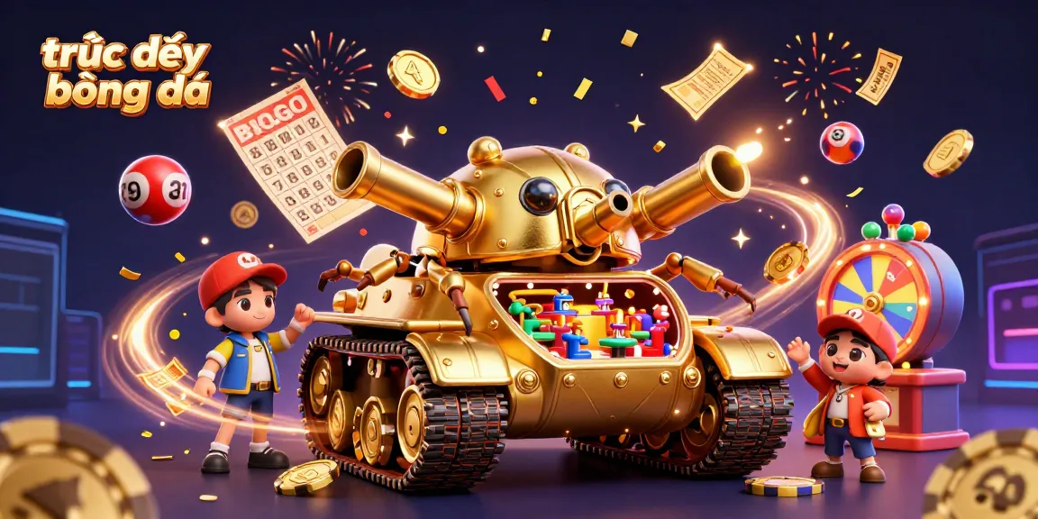 Engage in trực tiếp bóng đá with a vibrant 3D casino beetle tank explosion of colors and gaming elements.