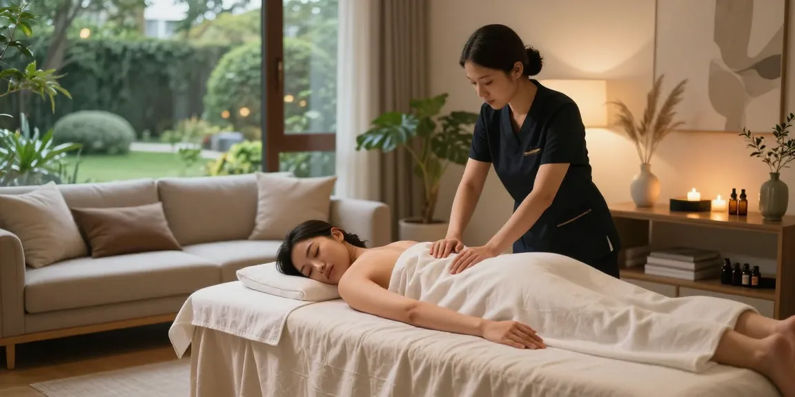출장마사지 in a luxury home setting, showcasing a relaxing therapy scene.