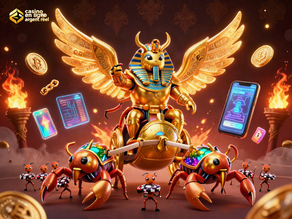Jouez à un casino en ligne argent réel avec une scène animée de scarabée en or et des scorpions.