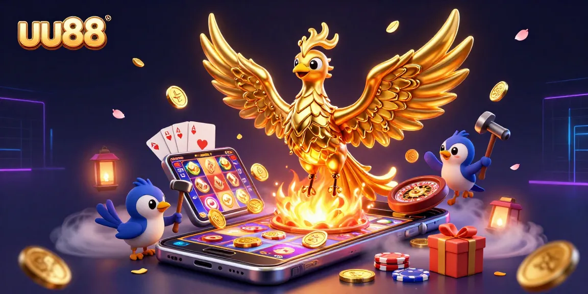 Spin the reels and win at uu88's online casino featuring golden phoenix and dynamic slot elements.