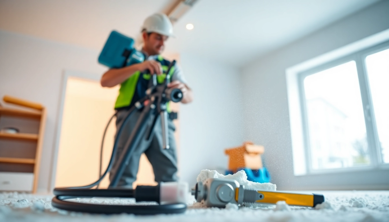 Efficient spray foam removal service demonstrated by a professional contractor using specialized tools.