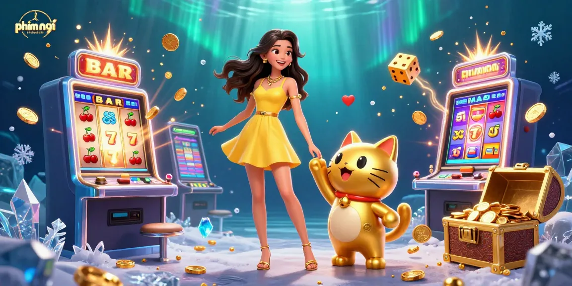 Celebrate your wins in style with phim moi, featuring a joyous Asian woman and a lucky cat surrounded by casino riches.