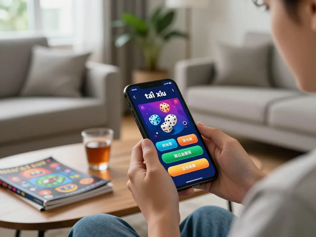 Engaging with the app tài xỉu on a mobile device in a cozy home setting