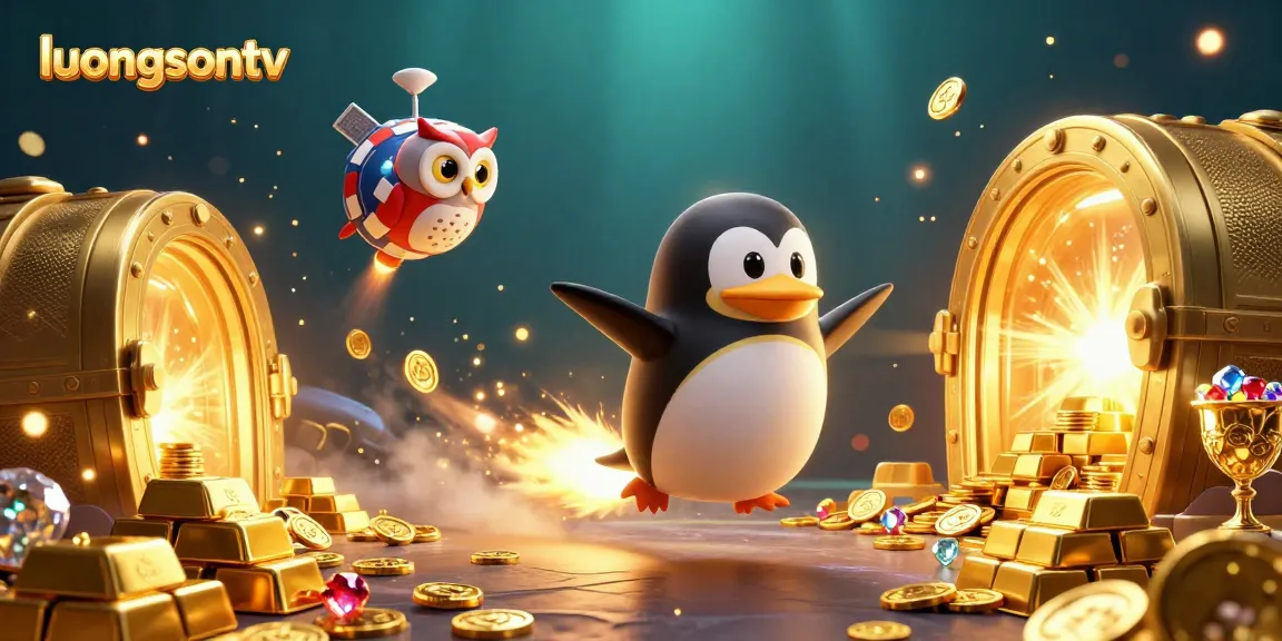 Watch exciting gambling action with luongsontv as a golden penguin navigates to a casino chip in space.