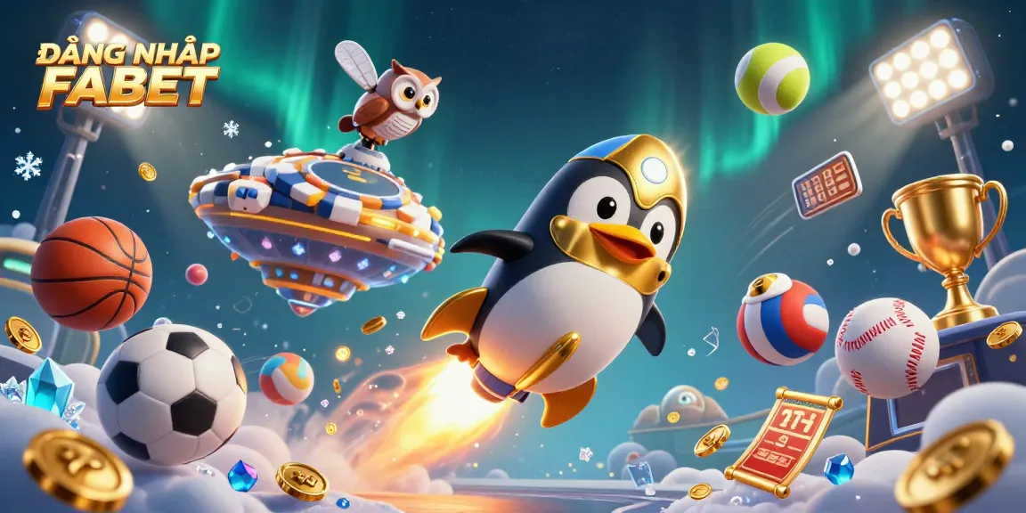 Experience high-stakes gaming with ĐĂNG NHẬP FABET featuring a penguin and vibrant casino elements.