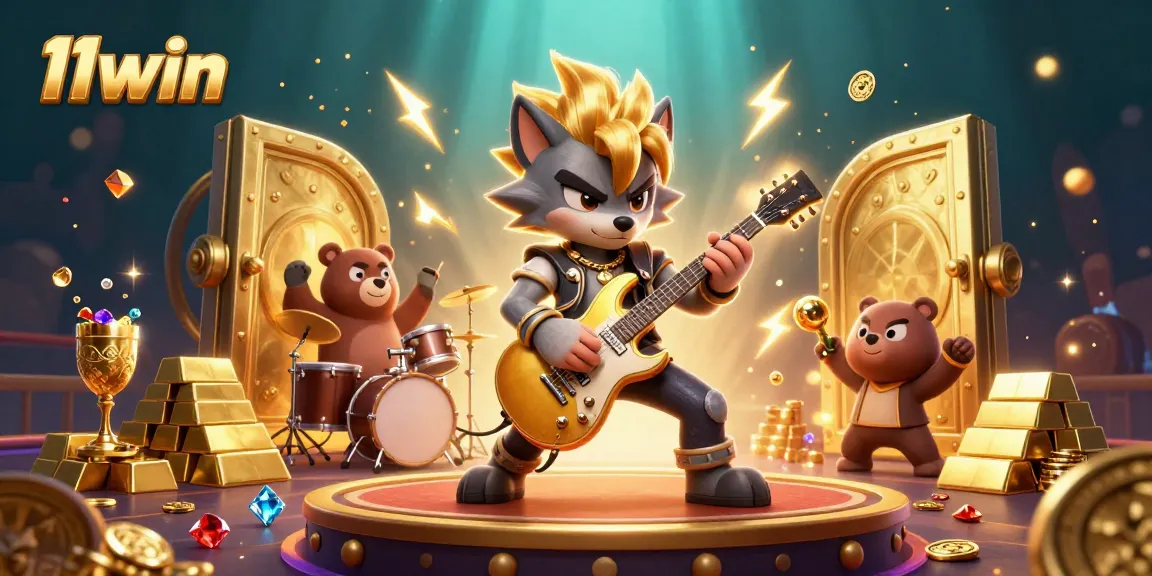 Experience thrilling gaming action with 11win featuring cartoon characters and treasure elements.