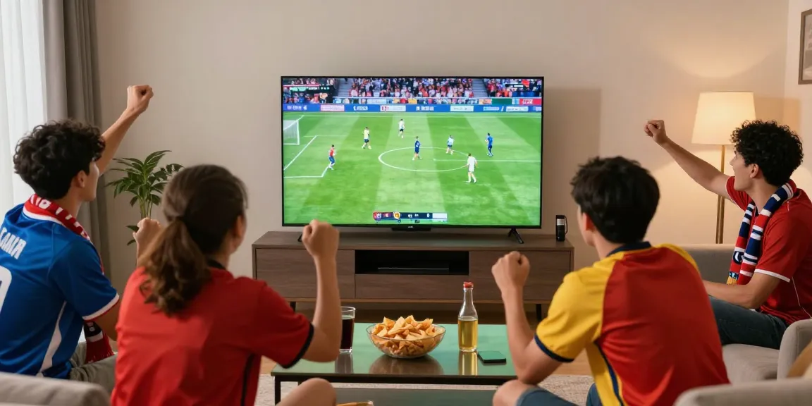 Experience the excitement of live football at https://thapcamtvlive.live/ with friends and snacks in a cozy living room.