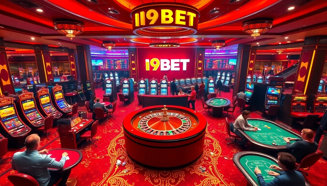I9BET players engaging at luxurious casino tables with vibrant colors and exciting atmosphere.