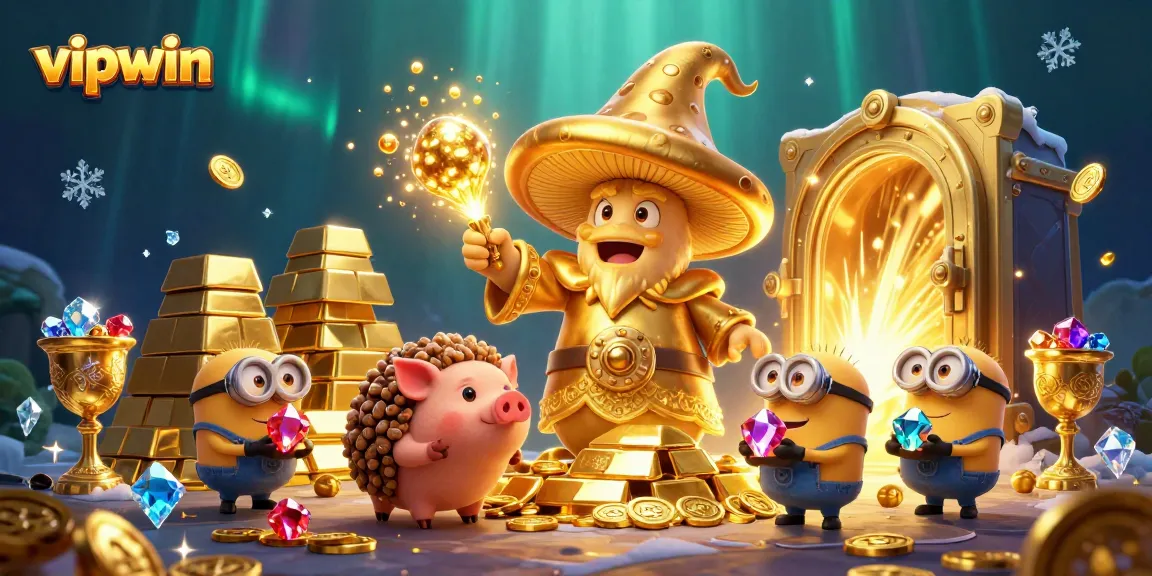 Join the excitement with vipwin as the golden wizard showcases treasure magic in a vibrant casino adventure.