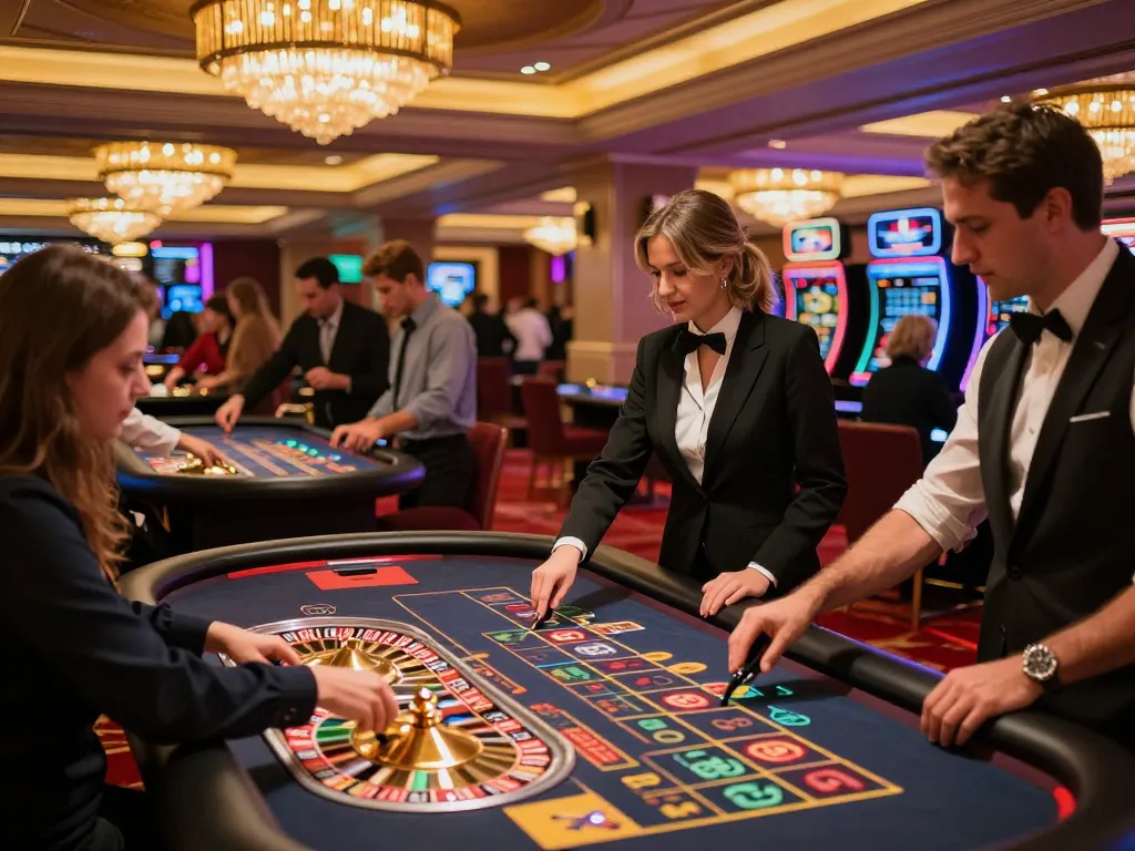 Players engaging in roulette at a luxurious casino, capturing the excitement of 789 gaming experiences.