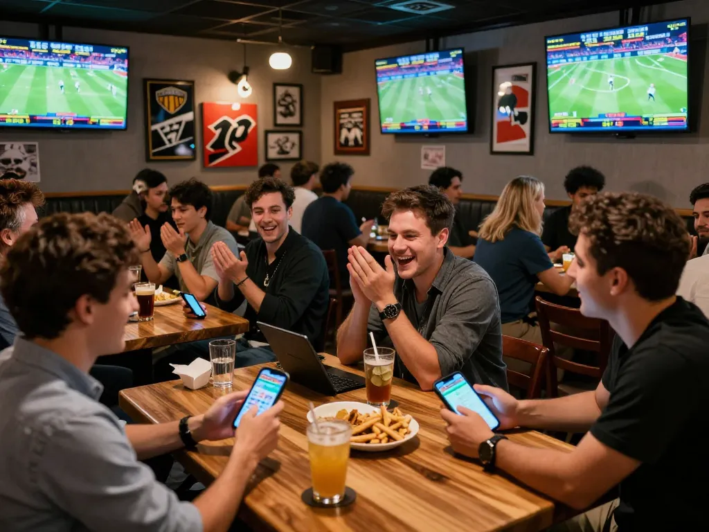 Experience the excitement of tai du88 sports betting with friends amid a vibrant sports bar atmosphere.