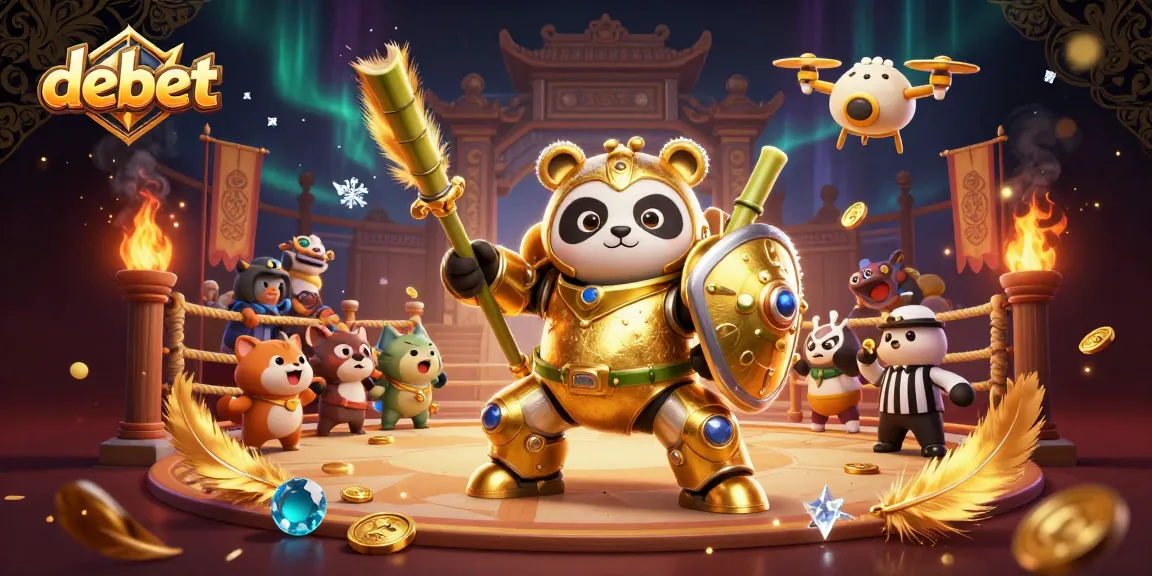 Engage with debet-themed action in a vibrant 3D casino arena featuring a golden panda and dynamic betting elements.