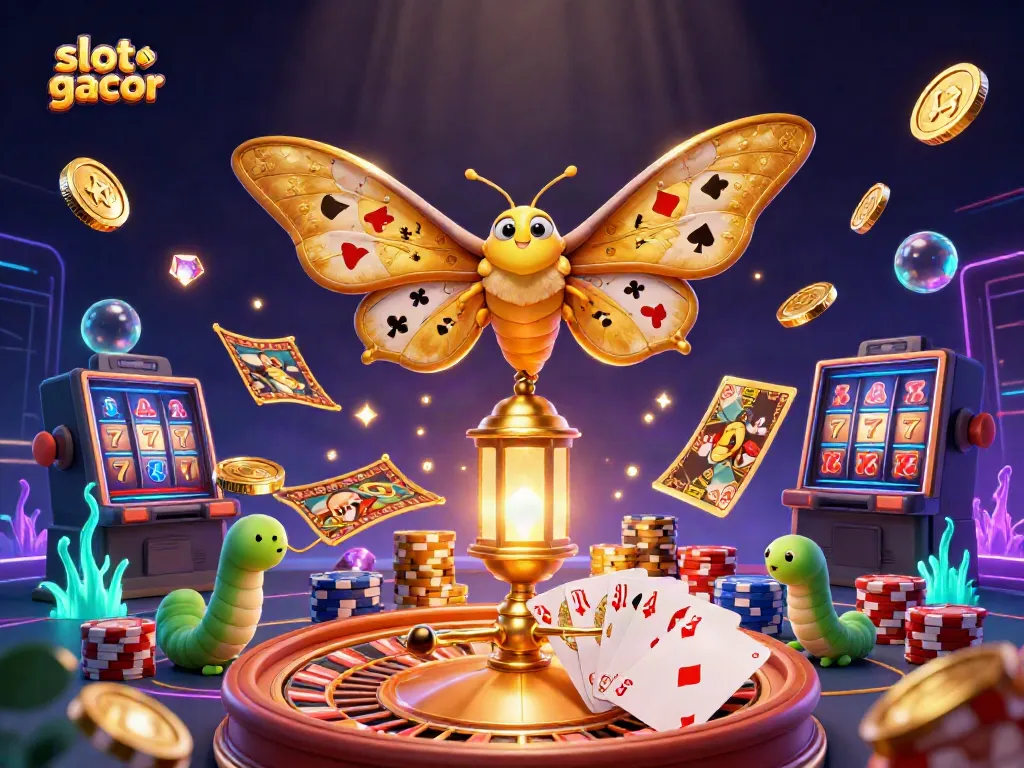 Experience the thrill of slot gacor with a vibrant digital illustration bursting with golden coins and casino elements.